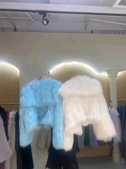 Navy Collar Faux Fur Jacket