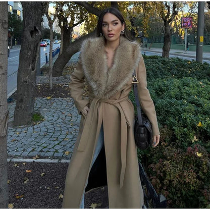 Fur Lapel Wool Overcoat