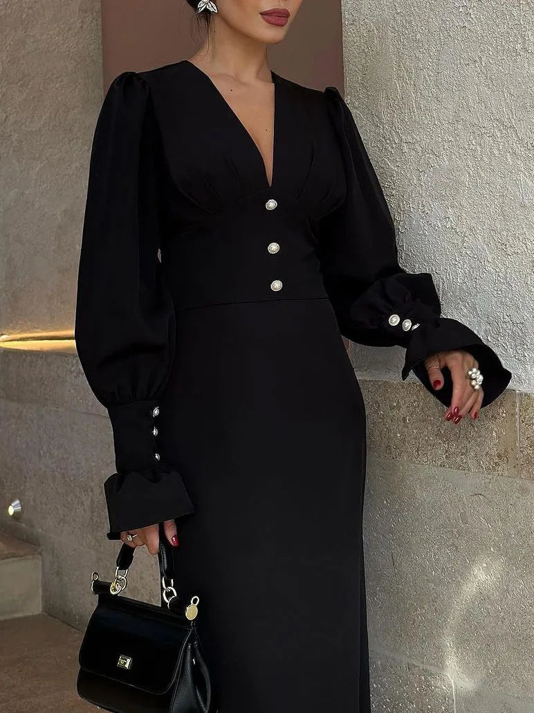 Sophisticated Slim V Neck Chiffon Dress