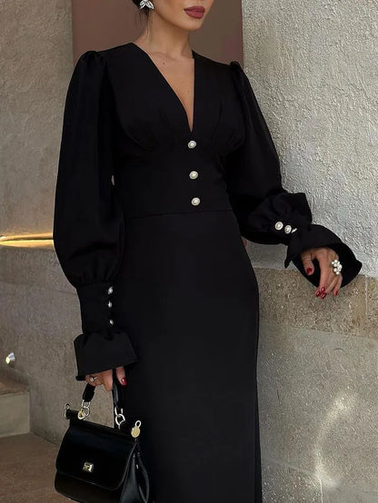 Sophisticated Slim V Neck Chiffon Dress