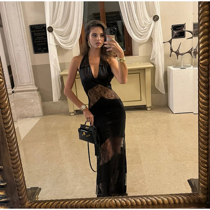 Sexy Lace Backless Maxi Dress
