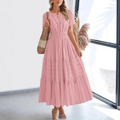 V-Neck Puff Sleeve Beach Dress