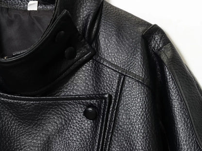 Women's Faux Leather Jacket – Loose Fit Stand Collar Winter Coat