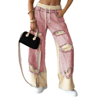 Ripped Drawstring Waist Sweatpants Jeans