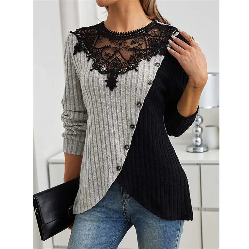 Lace Echo Cross-Hem Knit Top