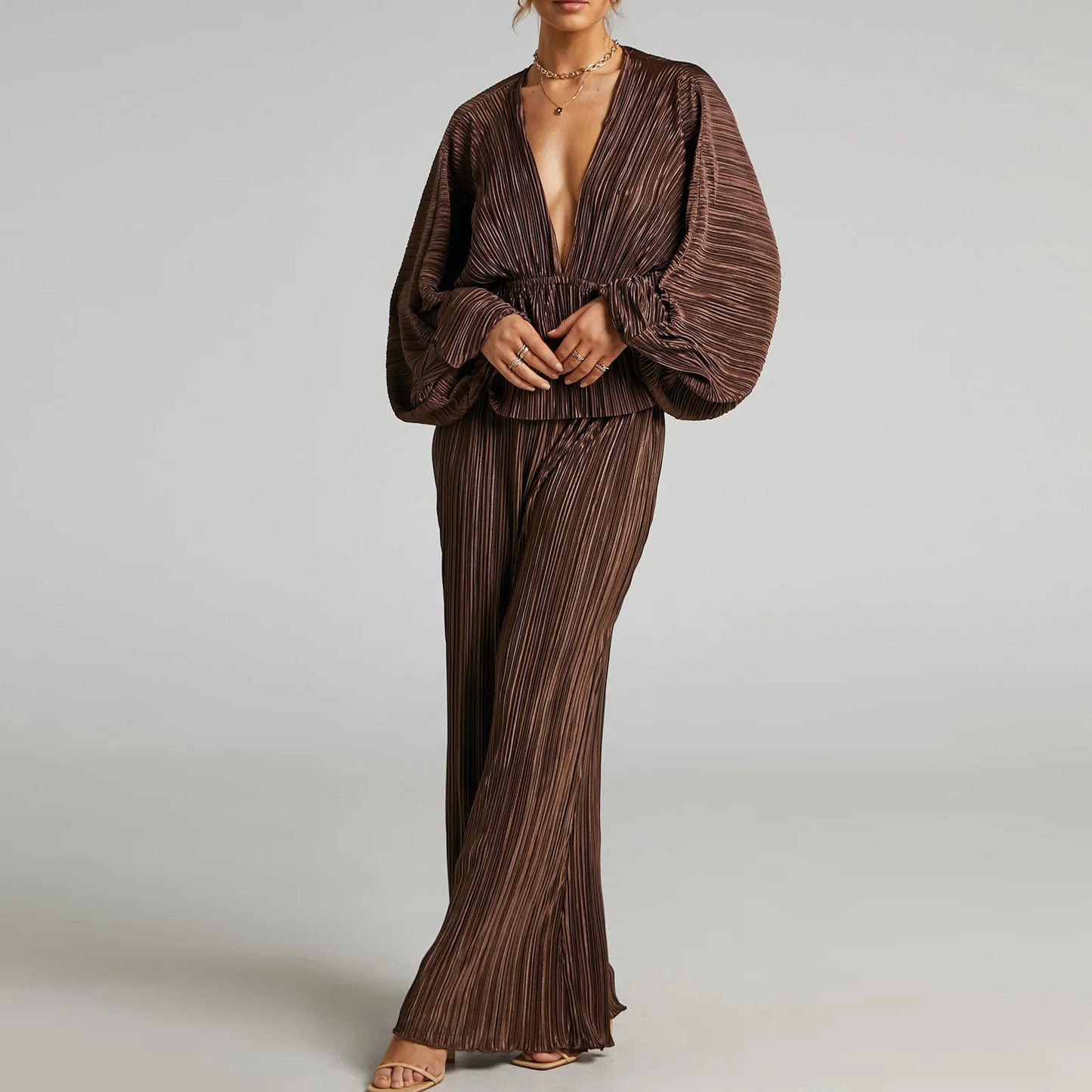 Elegant V-Neck High Waist Set