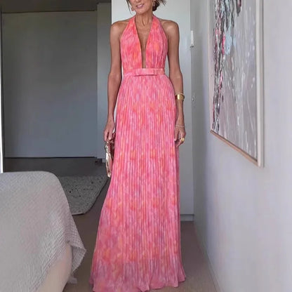 Elegant Deep V Backless Evening Dress