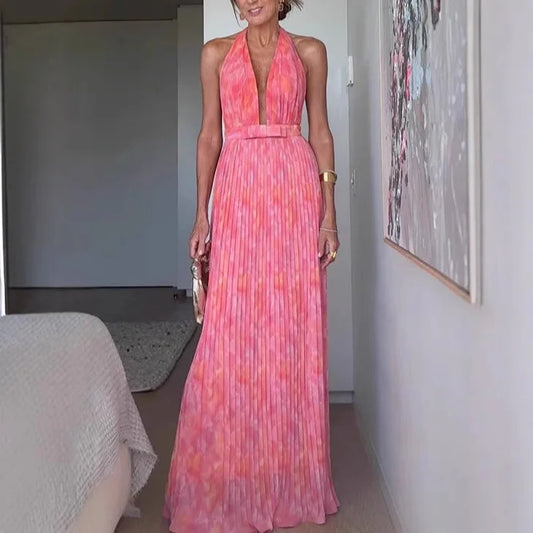 Elegant Deep V Backless Evening Dress