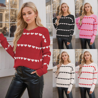Cute Heart Print Knit Pullover Sweater
