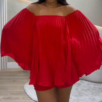 Glimmer Drape One Shoulder Shorts Set