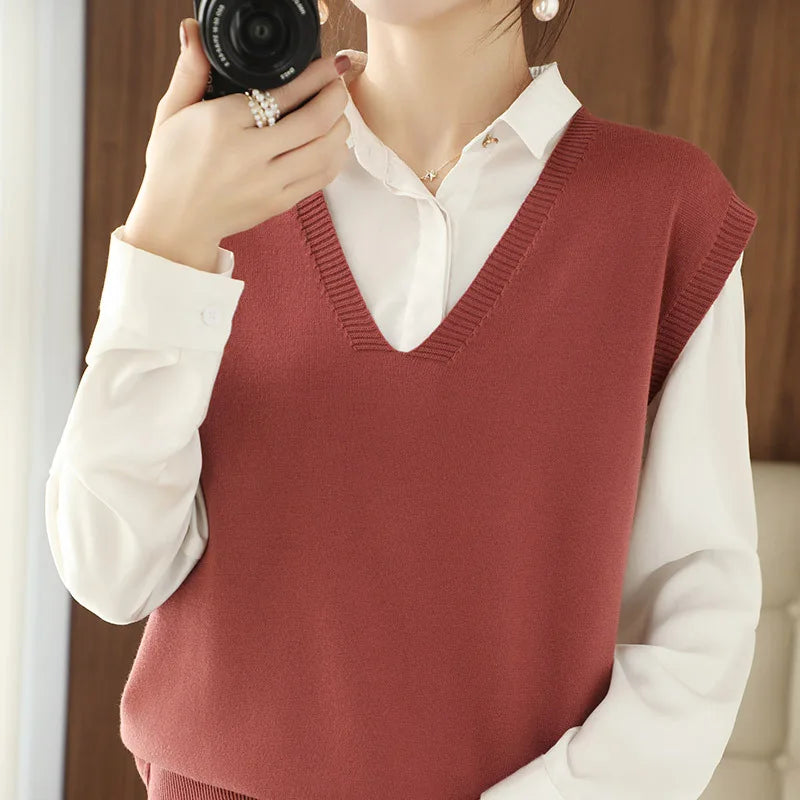 Women’s V-Neck Knit Vest — Stylish Sleeveless