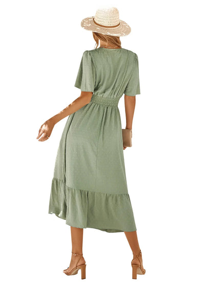 Elegant Lotus Sleeve Summer Dress