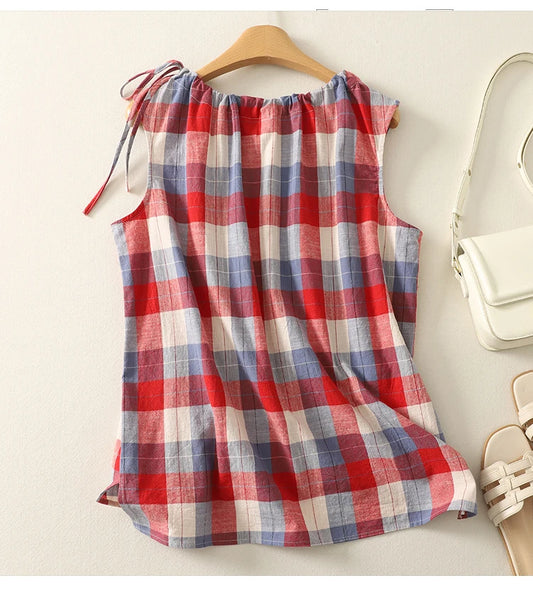 Elegant Vintage Plaid Cotton Vest