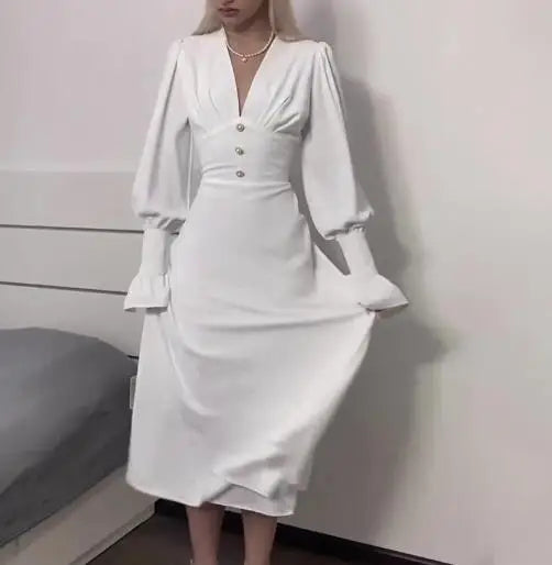 V-neck Slim A-Line Dress