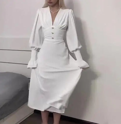 V-neck Slim A-Line Dress