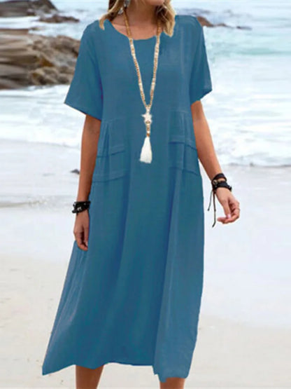Simple Solid Cotton Linen Dress