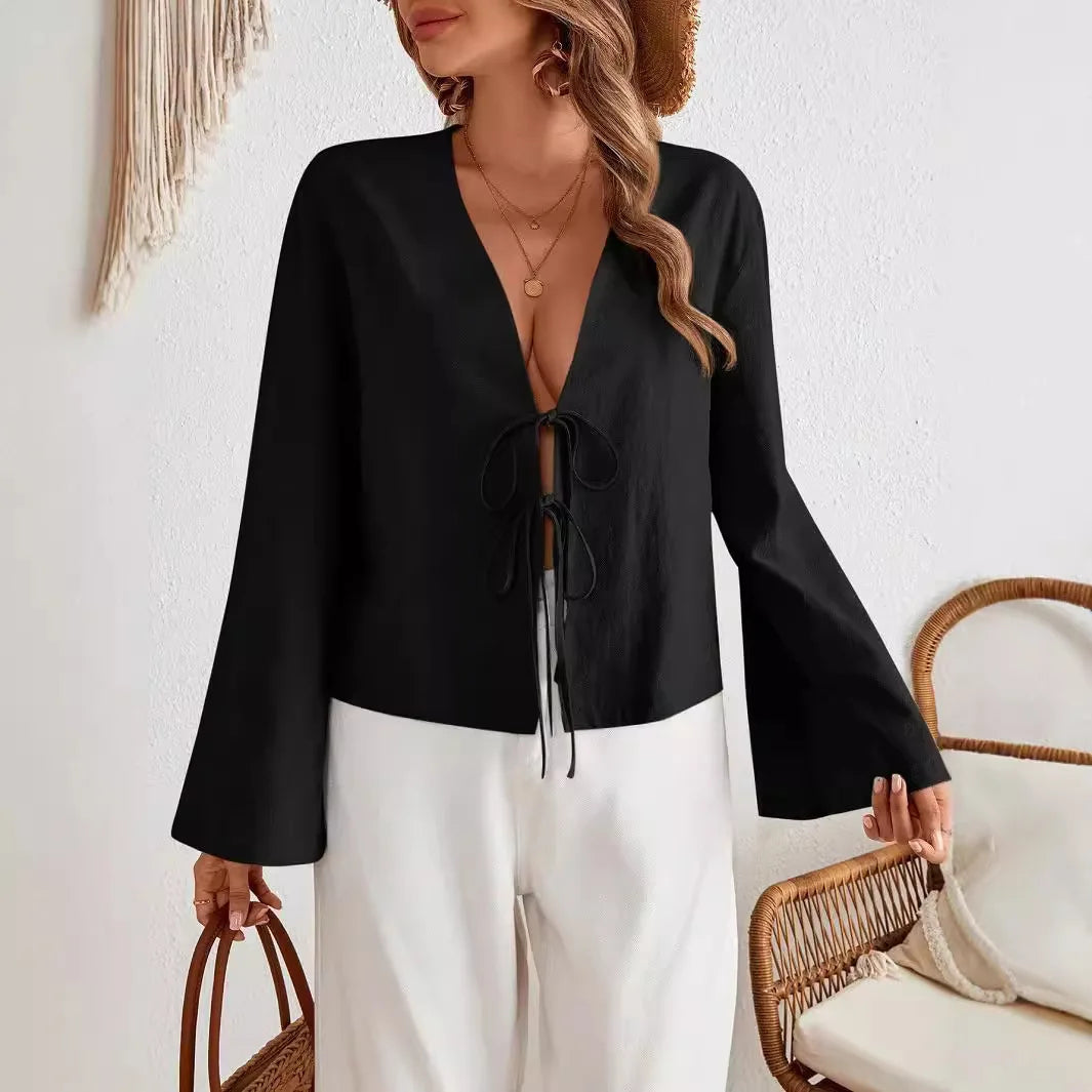 INS Style Cotton V-Neck Top