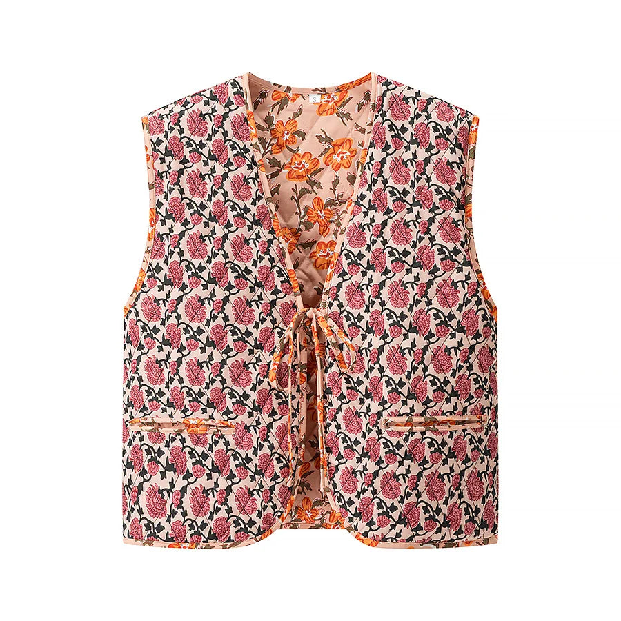 Chic Contrast Lace-Up Crop Vest