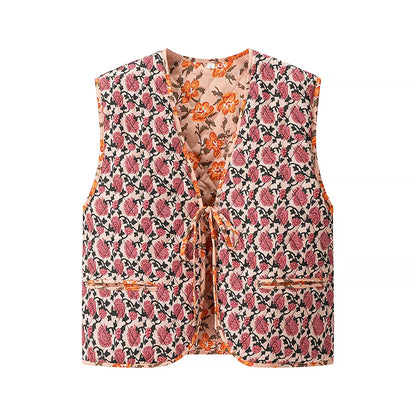 Chic Contrast Lace-Up Crop Vest
