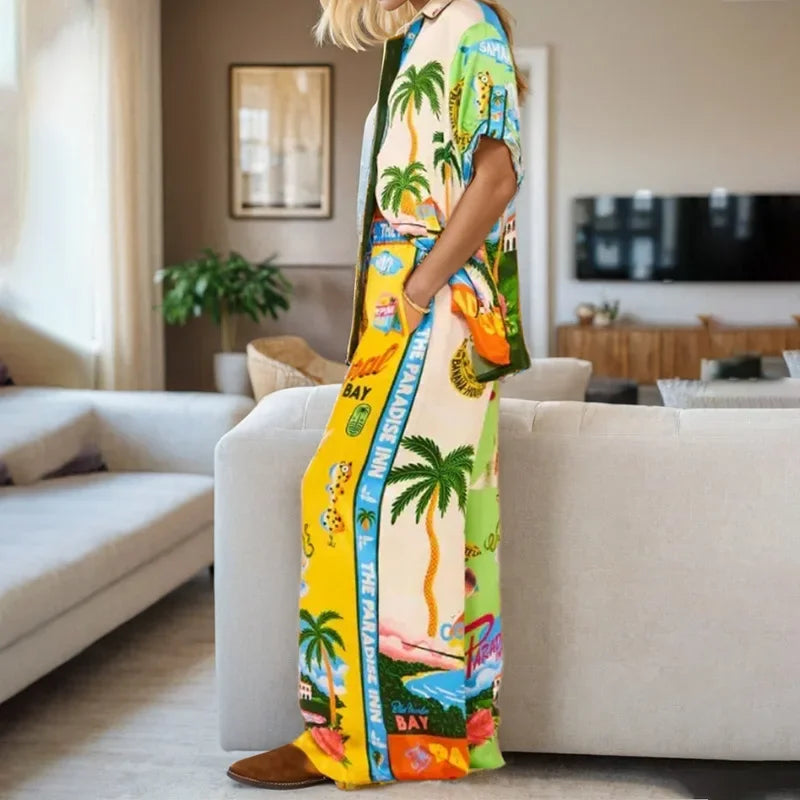 Vibrant Colorblock Wide-Leg Two-Piece Set