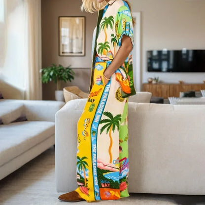 Vibrant Colorblock Wide-Leg Two-Piece Set