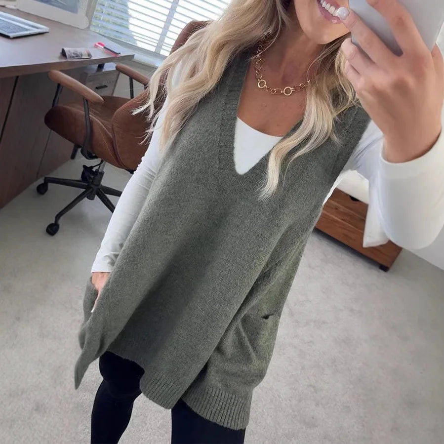 Loose V-Neck Sweater Vest Jacket