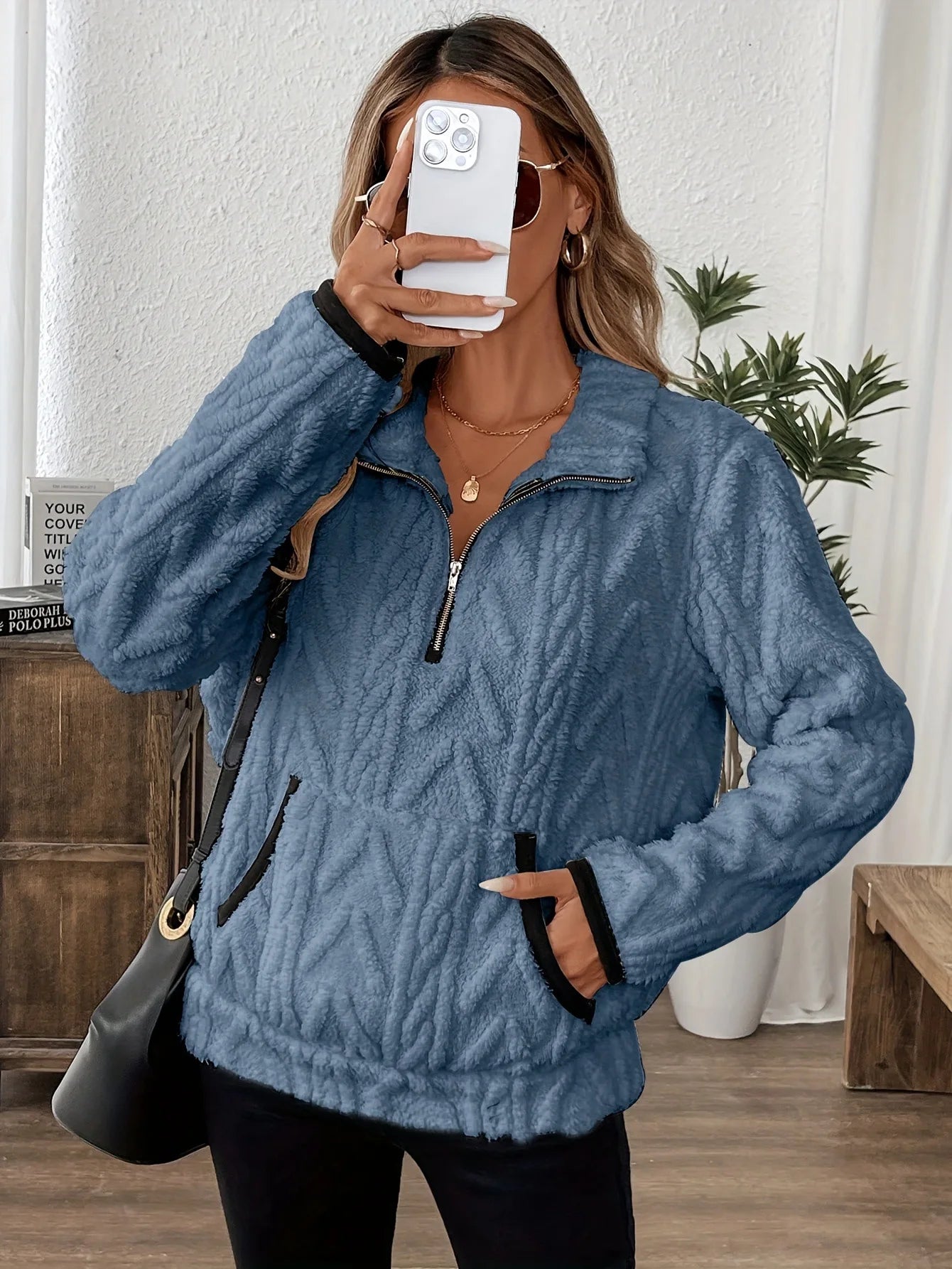 Wool Blend Patchwork Zip Hoodie