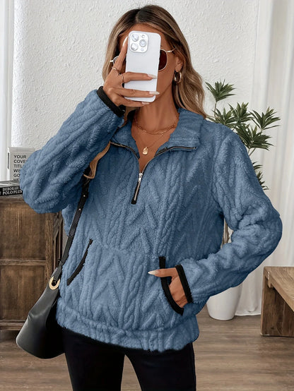 Wool Blend Patchwork Zip Hoodie