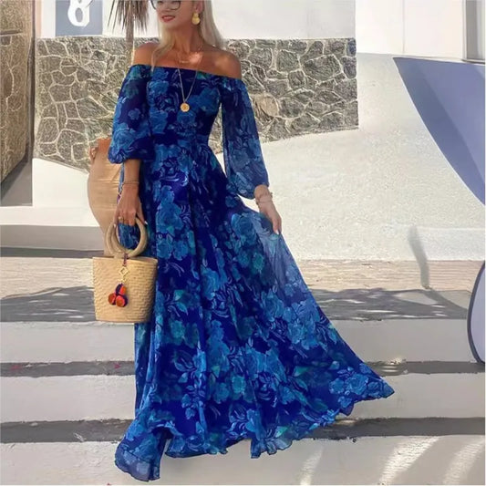 Hots weet Blue Off-Shoulder Swing Dress