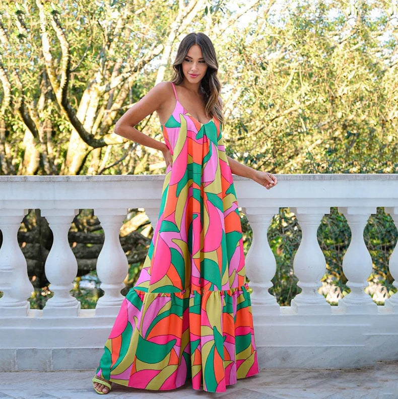 Euro Chic Backless V-Neck Maxi Dress