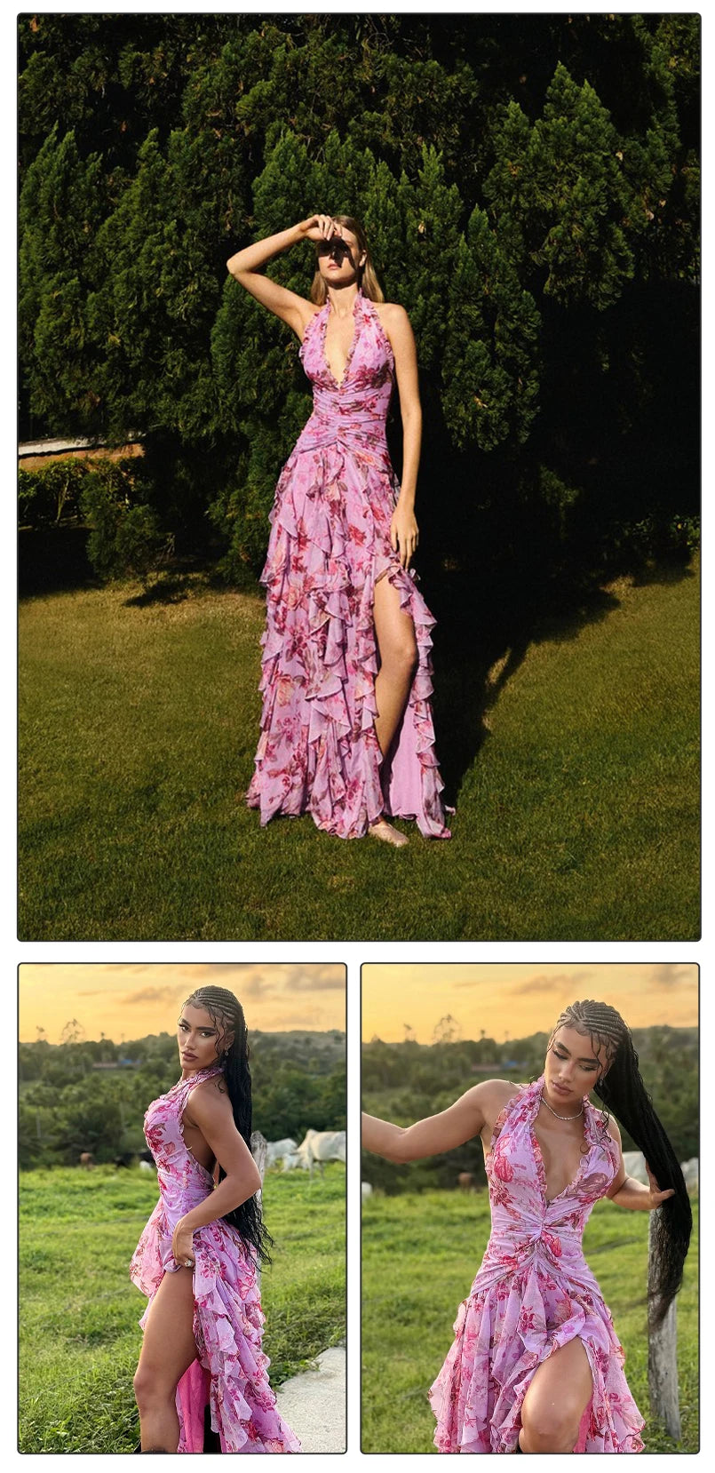 Rose Radiance Halter Slit Gown