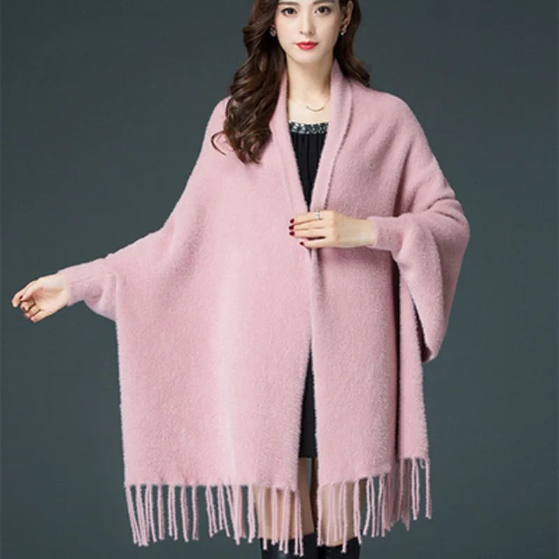 Plush Mink Knit Cardigan Cloak