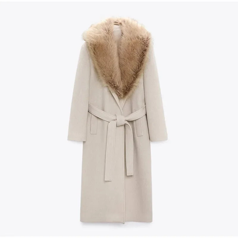 Fur Lapel Wool Overcoat