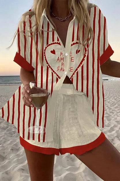 Printed Button Shirt and Shorts Set