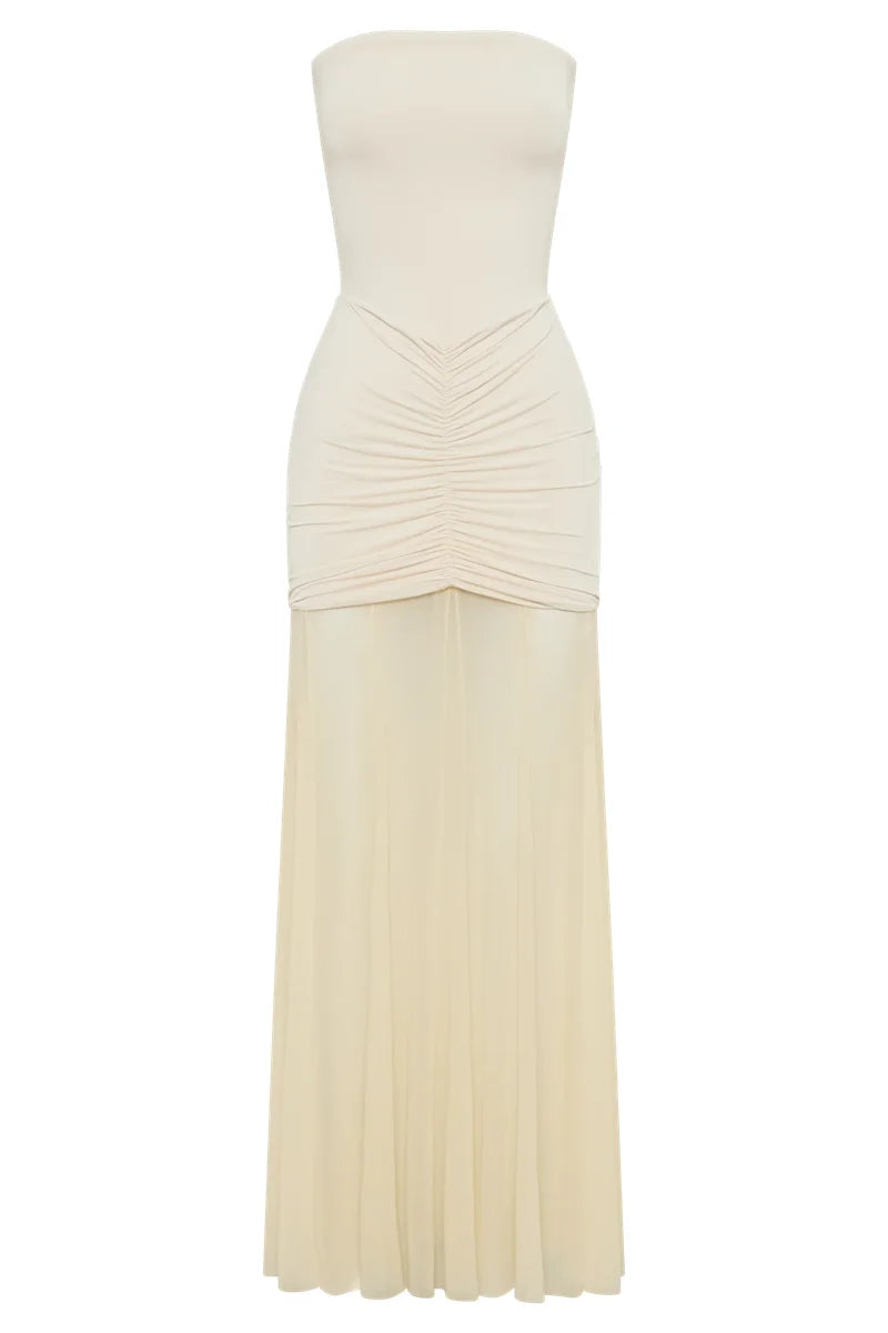Midnight Allure Strapless Mesh Gown