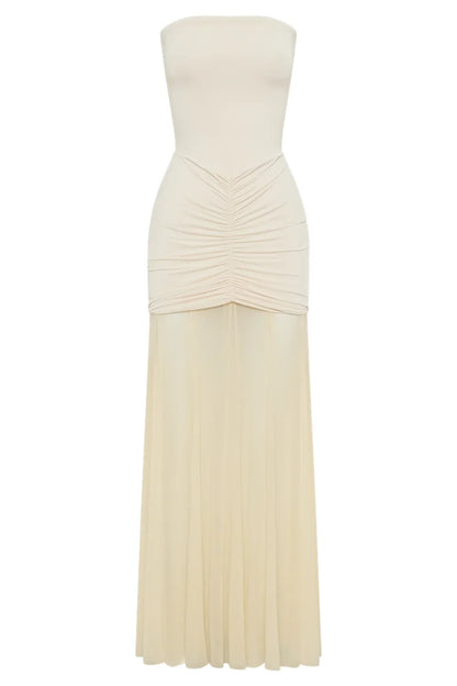 Midnight Allure Strapless Mesh Gown