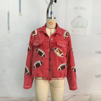 Glow Play Corduroy Sequin Varsity Jacket