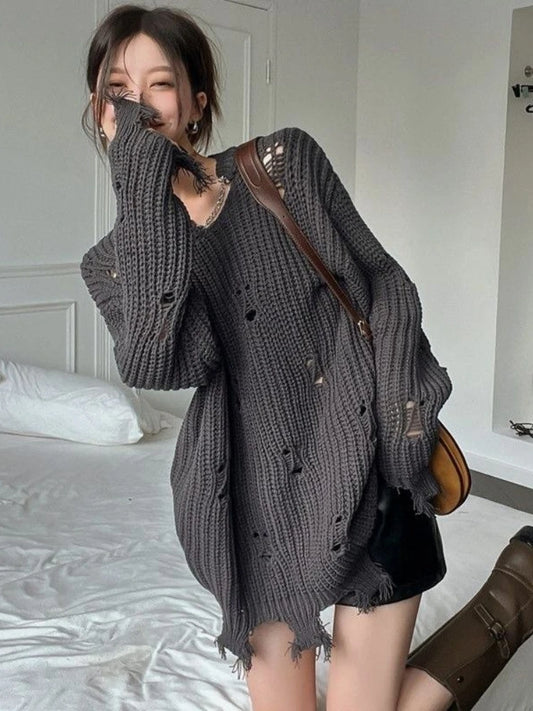 Grunge Knit Distressed Loose Pullover