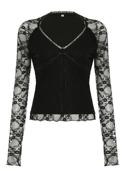 Goth Lace Sheer Patchwork Crop Top