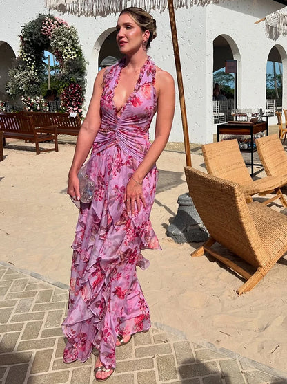 Rose Radiance Halter Slit Gown