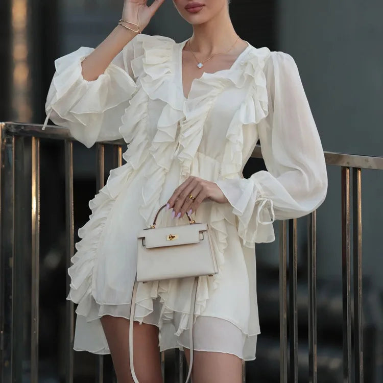 Sexy Sheer Lace Mesh Shirt Dress
