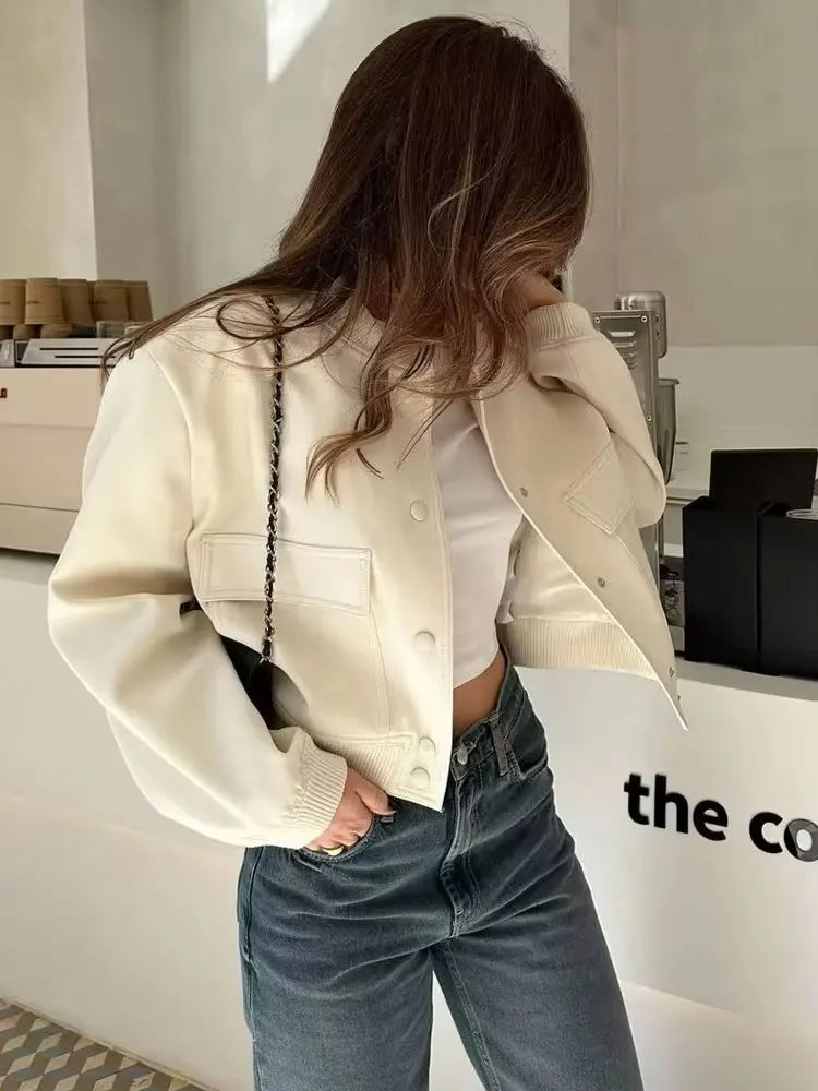 Stand Collar Pocket Jacket for Women