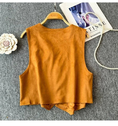 Retro Khaki Embroidered Travel Vest