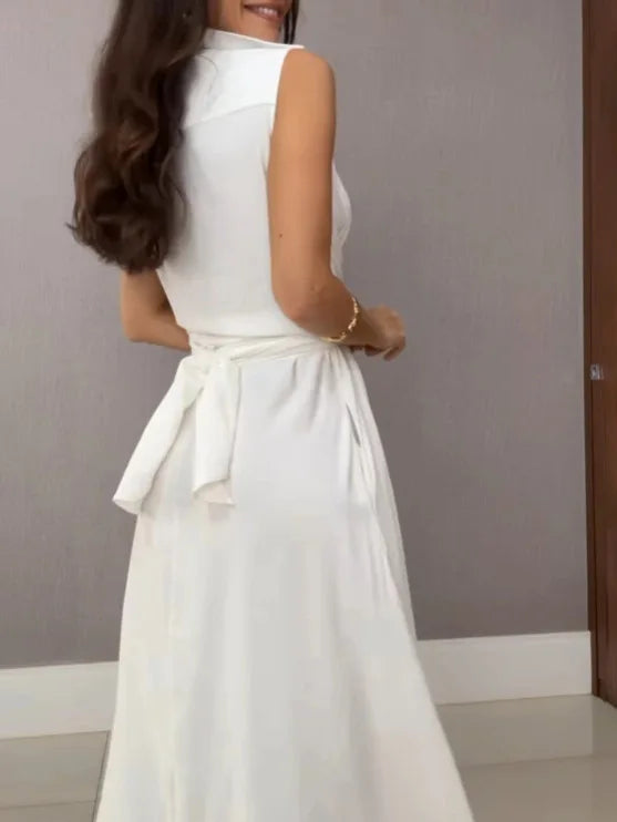 White Lace-Up Maxi Dress