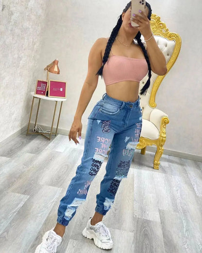 Stylish Ripped Denim Slim Fit Jeans