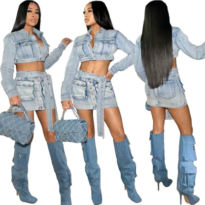 Indigo Muse Denim Mini Skirt Set
