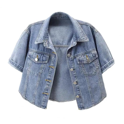 Indigo Muse Cropped Collar Denim Jacket