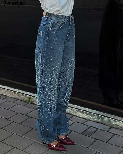 Spark Denim Rhinestone Straight Jeans