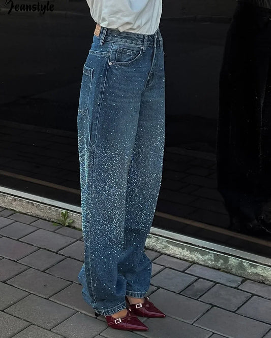 Spark Denim Rhinestone Straight Jeans