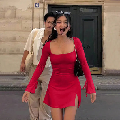 Glam Slit Long Sleeve Mini Dress
